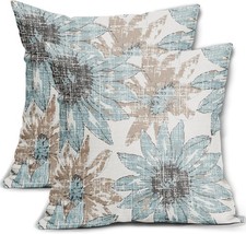 Light Blue and Brown Pillow Covers 18x18 Set Sunflower Flowers Print 1pc