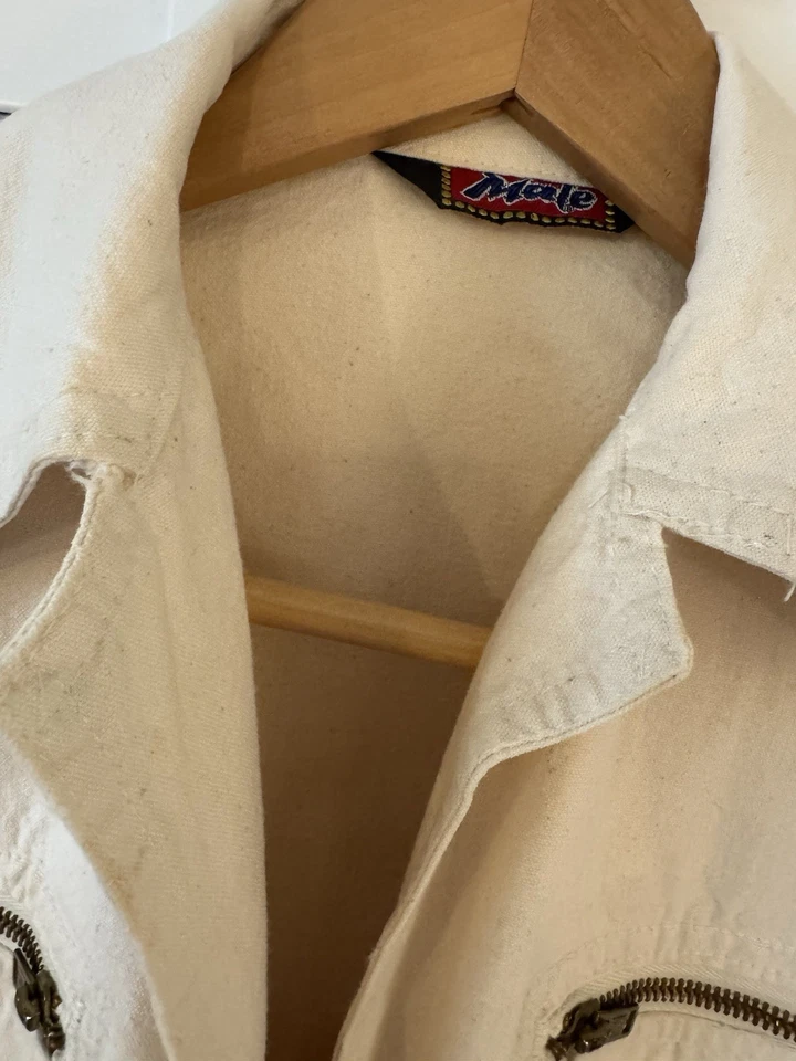 Mono acampanado vintage años 70’s para mujer marca masculina con cremallera, blanco roto, talla 5/6 Foto 2 de 4