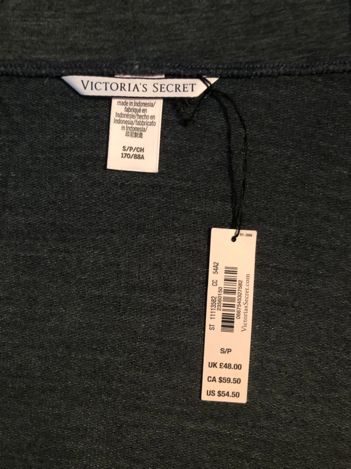 VICTORIAS SECRET Cárdigan Sudadera con Capucha Pequeño Gris Carbón Salón Top Bolsillos Nuevo con Etiquetas Foto 4 de 4