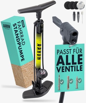 AARON Fahrradpumpe 2.0 Gelb - Pumpe Luftpumpe Fahrrad 11 bar alle Ventile