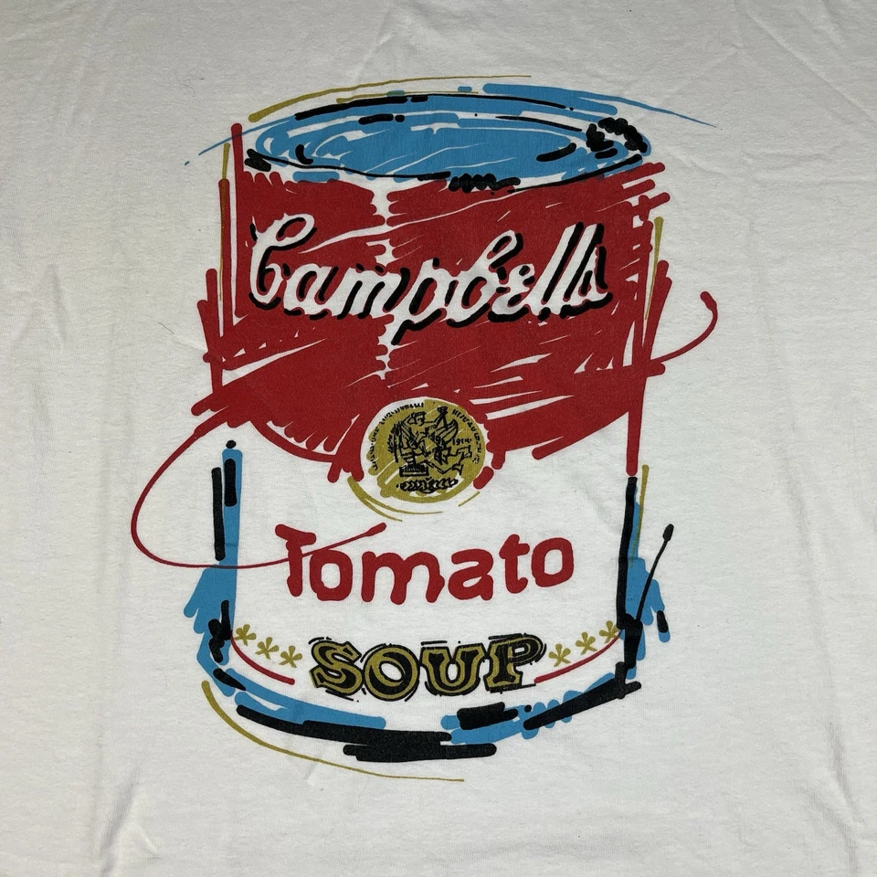 Camiseta de sopa de tomate Campbells vintage de los 90 para hombre XL arte pop Andy Warhol blanca Foto 2 de 4