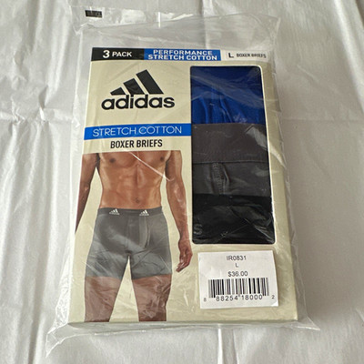 adidas Performance Cotton Stretch Boxer Briefs 3-Pack L Blue Gray Black