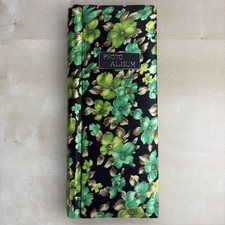 VTG Japan Green Satin Floral Photo Album Mod 60s 70s 5  x11.5  3.5  Photos