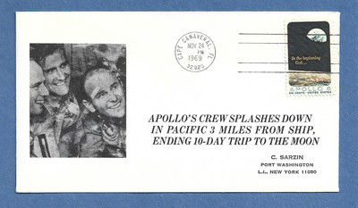 APOLLO 12 CREW SPLASHDOWN IN PACIFIC NOV 24,1969 CAPE SARZIN  SPACE COVER  NASA