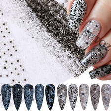 10Pcs Black White Flower Vine Lace Foils Nail Art Transfer Stickers #F NH30
