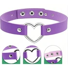 Leather Heart Choker Collar Punk Goth Adjustable Rivet Necklace Love O-Ring