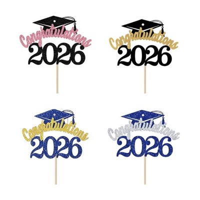 Graduation Party Supplies 2026 Cake Toppers Set Of 4 Paper Decors Party Supplies