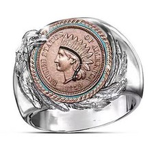 Vintage-Inspired Indian Head Penny Ring: Dual-Tone Commemorative Coin Jewelry