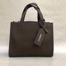 Dark Brown Pebbled Leather Mini Tote Bag, Structured Crossbody Purse