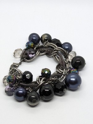 Vintage Betsey Johnson schwarzes Bettelperlenarmband, eingestellt ''schwarze'' Linie