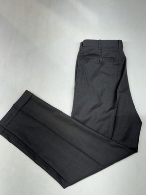 Zanella Italy Wool Austin Dress Pants Pleated Cuffs Leg Gray Twill Mens 36x33