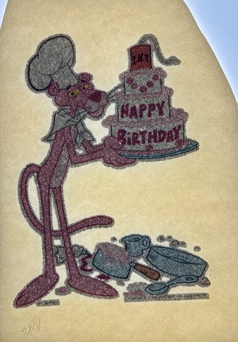 Original Vintage 1970s Pink Panther Happy Birthday Glitter Iron On Transfer - Picture 1 of 2