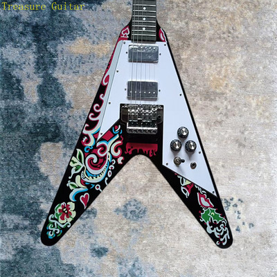 Ship  US Jimi Hendrix Psychedelic Hand Painted  Electric Guitar With FR Bridge