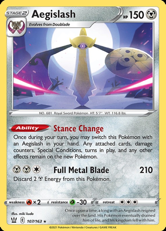 Aegislash - 107/163 - Holo Rare (Lp) Battle Styles - Steel Pokémon