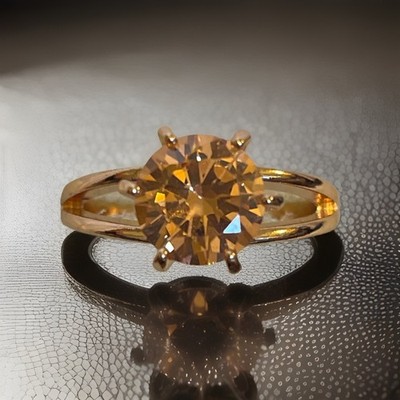 Orange Stone Solitaire Gold Tone Band Size 6 Cocktail Ring Sparkle Jewelry