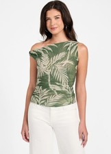 Guess Women's Forest Print Green Mirin Floral-Print Off-the-Shoulder Top, Small