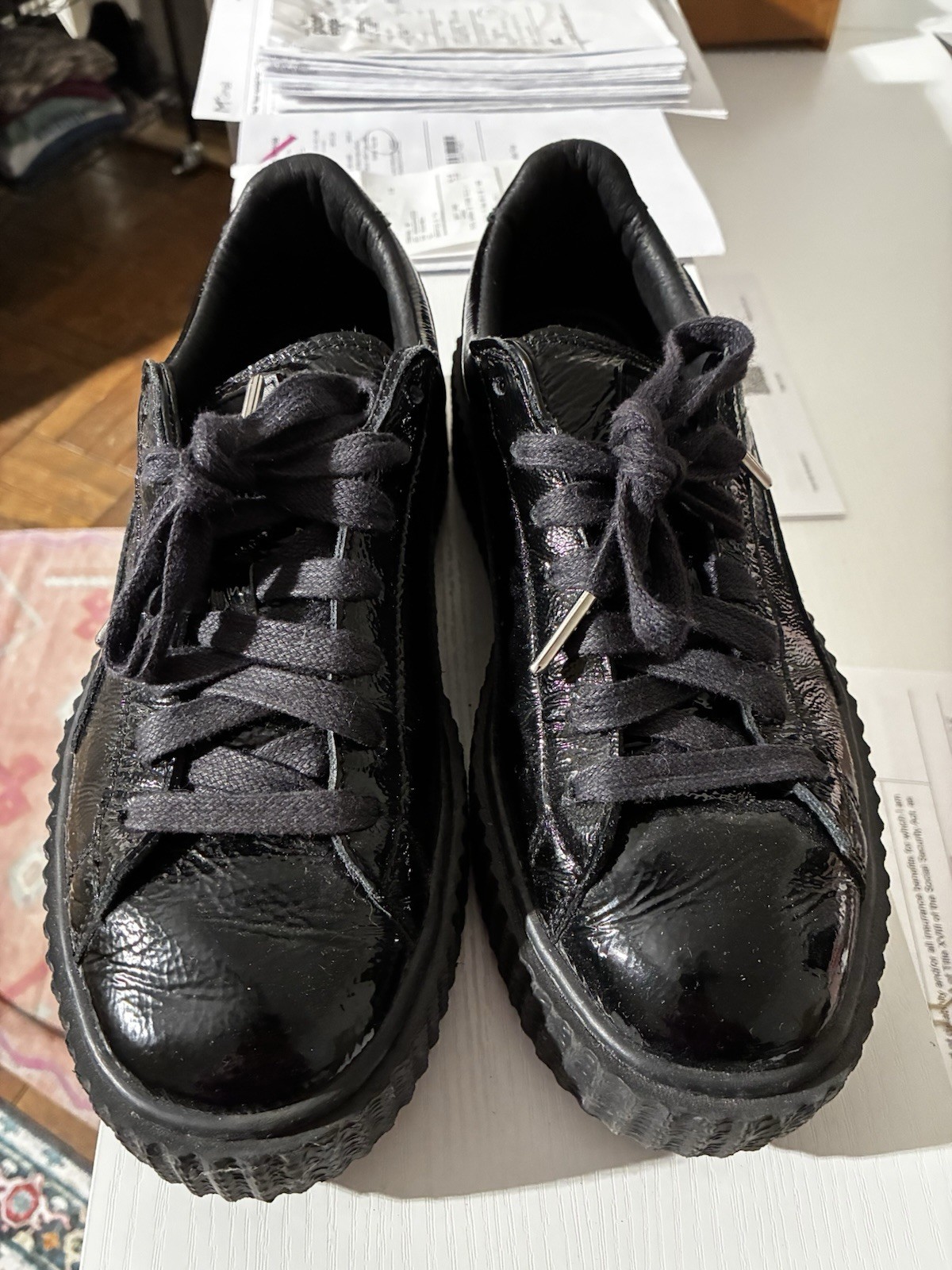 Rihanna Leather Lace Up Low Top Logo Accent