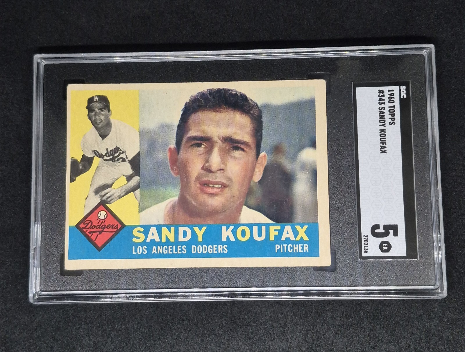 1960 TOPPS #343 SANDY KOUFAX LOS ANGELES DODGERS BASEBALL CARD SGC 5 EX