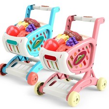 Kids Grocery Cart Play Set Fruit Vegetables Food Items Educational Bright Color