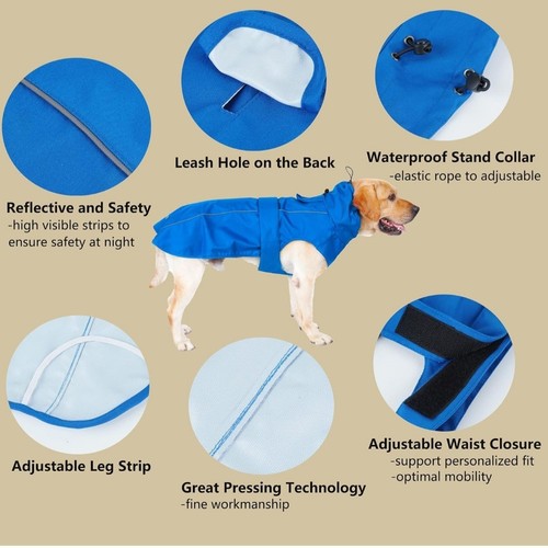 Adjustable Waterproof Dog Raincoat for Dogs,Lightweight Pet Rain Jacket Large - Picture 5 of 10