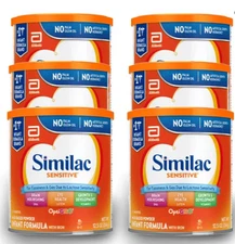 Similac Sensitive Powder Baby Formula, 12.5-oz Can, Pack of 6