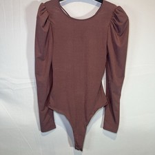 ASTR The Label Women's Medium M Ribbed Long-Sleeve Bodysuit Brown Blush Pink