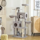 PawHut 66 Inch Cat Tree with 2 Door Condos, 3 Big Hammocks, Light Grey