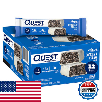 Quest Nutrition Crispy Cookies Cream Hero Protein Bar 18G Protein 1G Sugar 3G