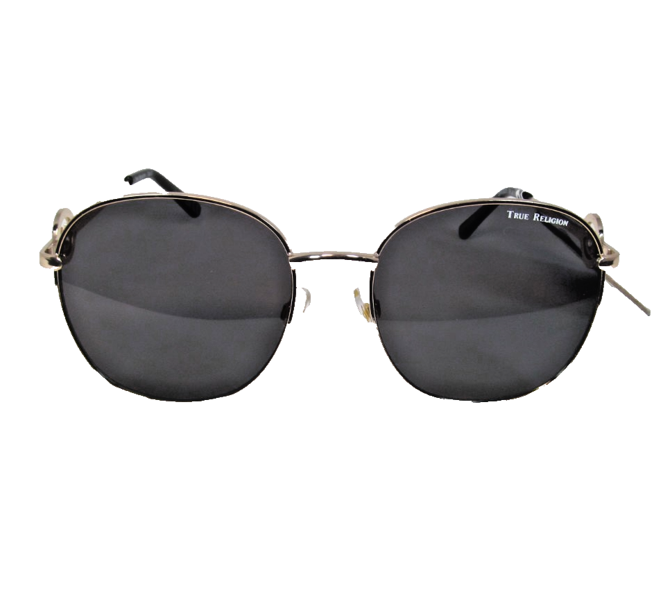 TRUE RELIGION Gold Metal Frame Oval Sunglasses Cutout Bling Logo
