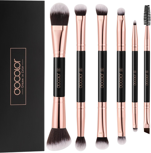 6Pcs Double Sided Makeup Brush Set Foundation Eyeshadow Travel Kit Pro ...
