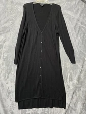 H By Halston Long Sweater Dress Duster Black 1x Stretch Button Front Long Sleeve