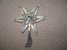 Antique Vintage Czech Star Feather Christmas Tree Topper Silver White 5.25"Tall