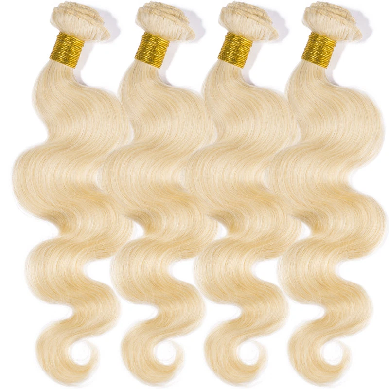 加厚 613 金发巴西处女人类头发编织 3 包 + 封闭纬度 — 第 3/4 张图片