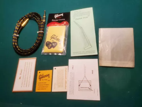 NOS Gibson Custom shop case candies, tags, cable, cloth, papers