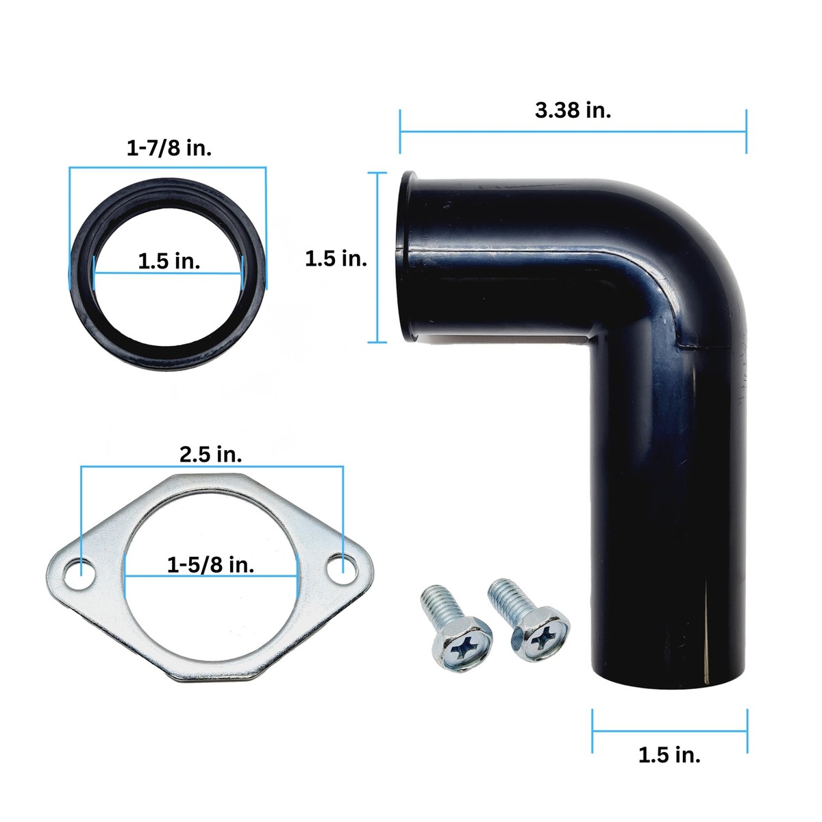 Evacuation Kit Mr. Scrappy Garbage Disposal Drain Elbow Kit - 1.5" PVC Replacement With Flange & Gasket Food Waste Disposer - View #2