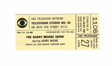 1958 The Garry Moore Show Ticket, CBS Television Studio New York City