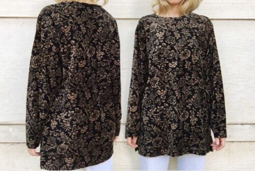 80s Vintage LizSport Oversized Velvet Black & Gold Blouse - Picture 4 of 6