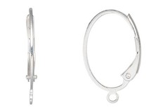 Ear Wire, 100 Silver Plated Brass 19.5mm Flat Wire Oval Leverback with Open Loop