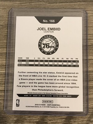 Joel Embiid 2018-19 Panini NBA Hoops Philadelphia 76ers Card #166