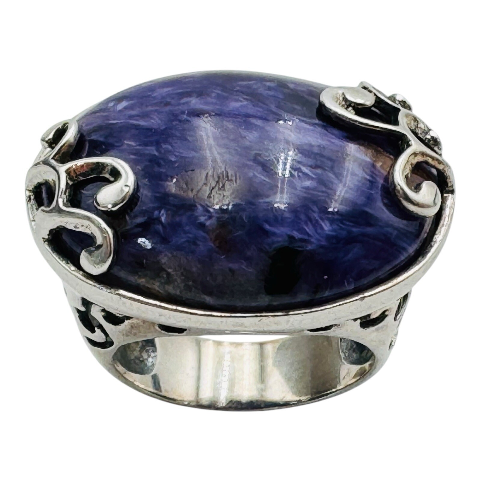 Sterling Silver 925 Charoite Statement Ring Size … - image 1