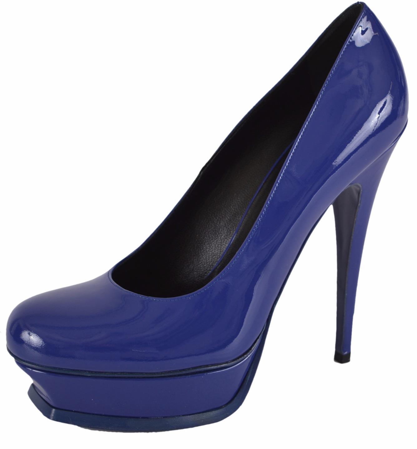 Scarpe décolleté YSL Yves Saint Laurent 315502 Bleu Roy Patent Tribtoo platform 40 5
