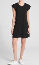 Gap Flutter Sleeve Swing Dress Women`s Black Jersey Msrp $40 NWT 