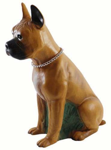 Deko Figur Tierfigur Hund Boxer mit Kette sitzend aus Kunststoff H 40 cm - Bild 4 von 6