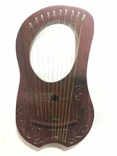 Musical Instrument Lyre Harp 10 String Solid Wood Handmade Leaf Carved with Padd
