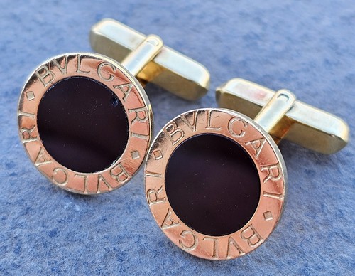 Bvlgari Bulgari Onyx Cufflinks Circle 18k Yellow Gold With Original Box - Picture 7 of 9