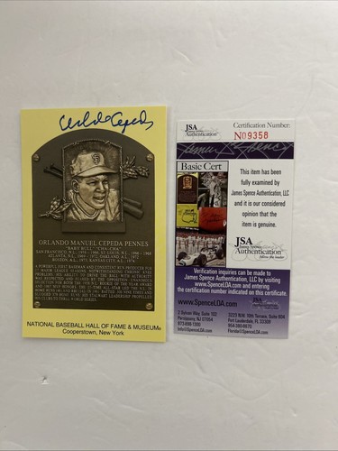 Orlando Cepeda Autographed Hall Of Fame Postcard HOF Postcard JSA #N09358