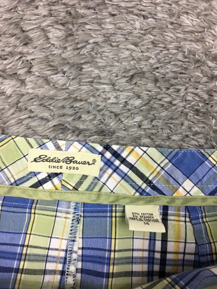 Falda corta recta a cuadros Eddie Bauer para mujer talla 14 azul verde algodón Foto 4 de 4