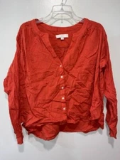 Loft Womens Red Cotton Blouse Size S