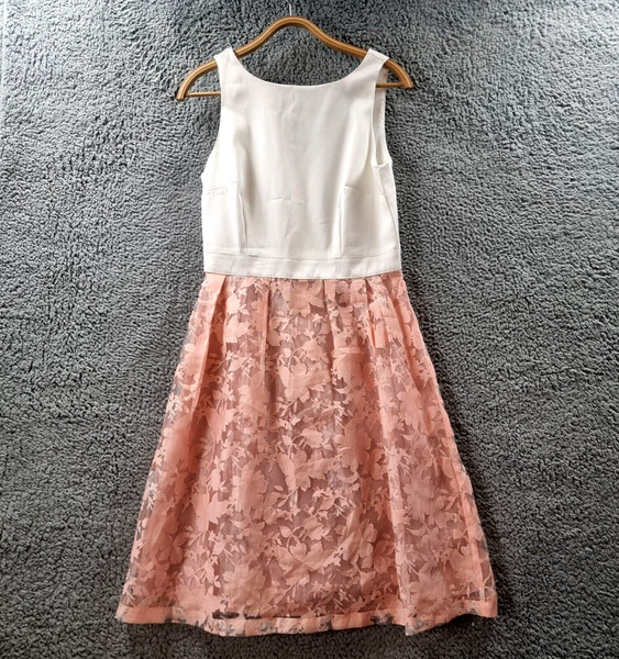 KHOKO Womens Dress Size 10 White Pink Sleeveless A-line Round Neck