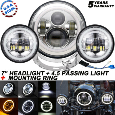 Chrome 7'' Halo Projector LED Headlight + 4.5'' Fog Light For Yamaha Motorcycle